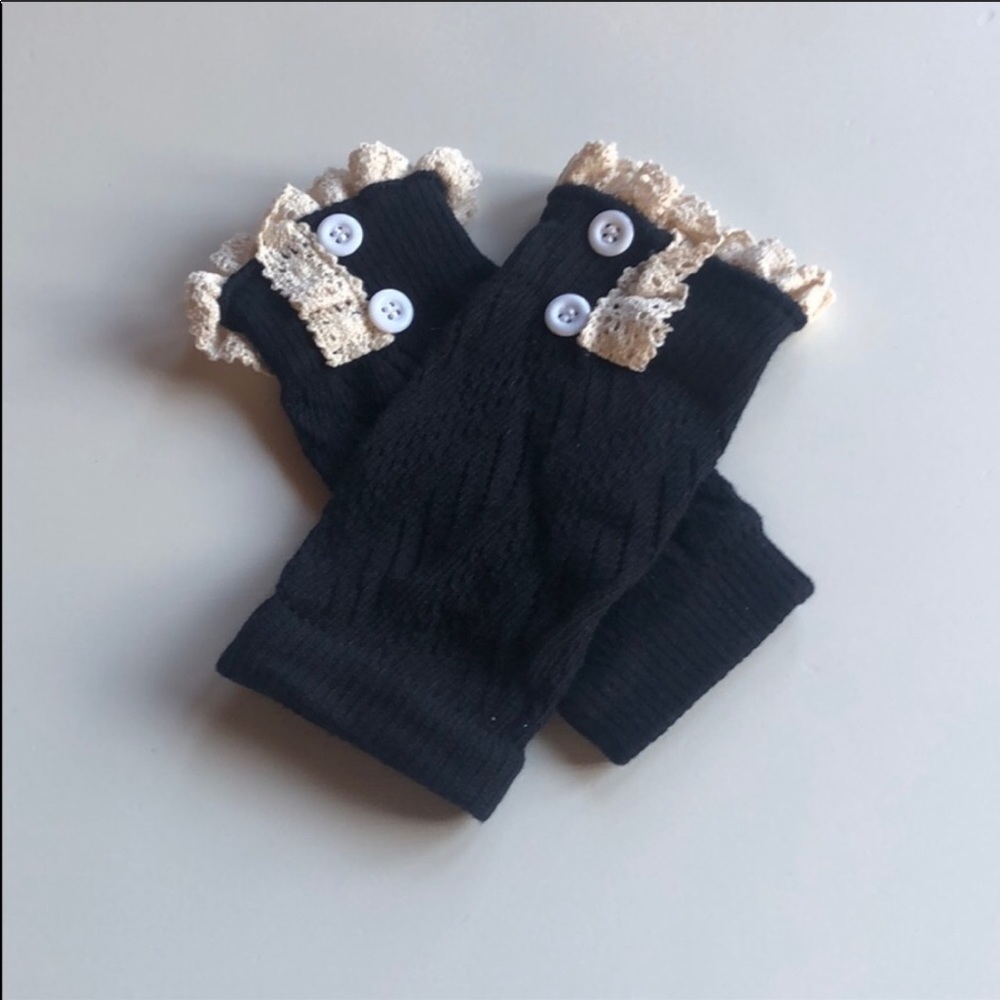 Girls Black Pointelle Knit Lace Boot Cuffs